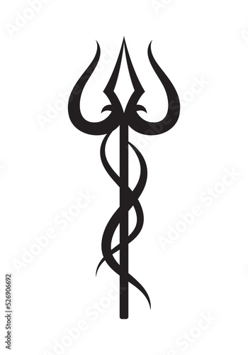 Trishool tattoo symbol vector isolated. Trident, weapon of lord shiva. 