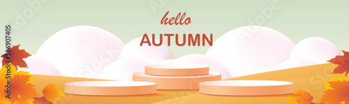 podium stage autumn season paper art colorful for show banner sale vector illustation