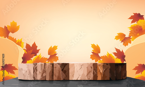 podium stage autumn season paper art colorful for show banner sale vector illustation
