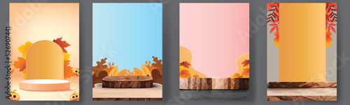 podium stage autumn season paper art colorful for show banner sale vector illustation