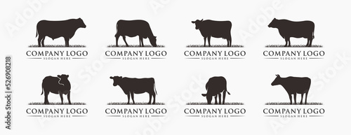 Photo Silhouette cow livestock, farm logo bundle