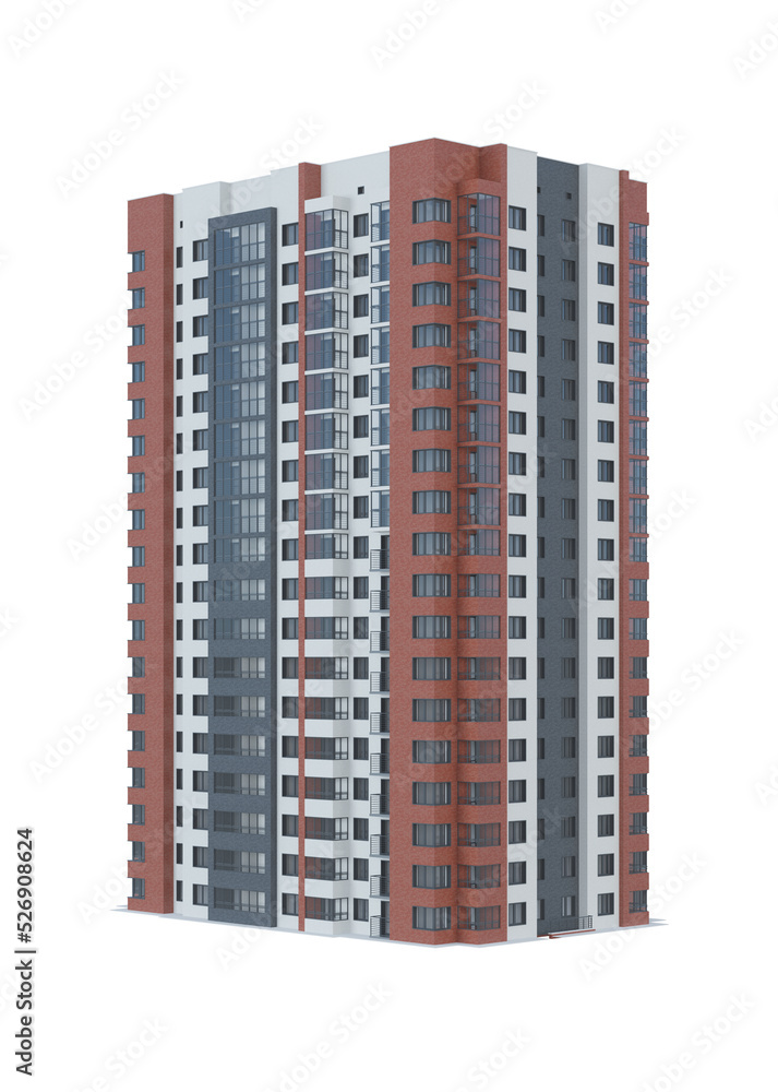 Tenement house on white background. 3D rendering. Tenement house on white background. 3D rendering.