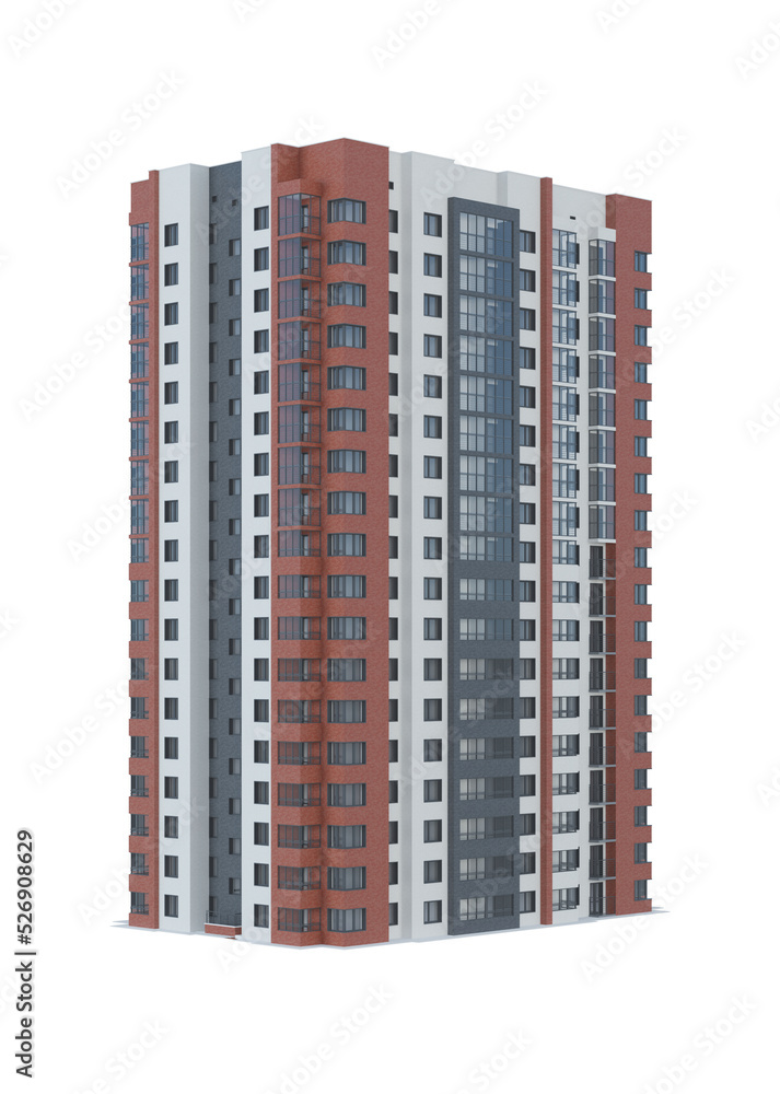 Tenement house on white background. 3D rendering. Tenement house on white background. 3D rendering.