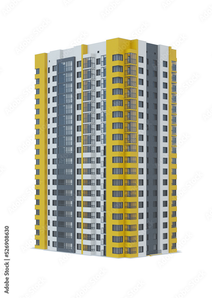 Tenement house on white background. 3D rendering. Tenement house on white background. 3D rendering.