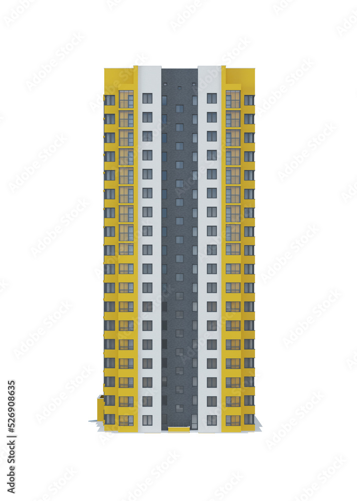 Tenement house on white background. 3D rendering. Tenement house on white background. 3D rendering.