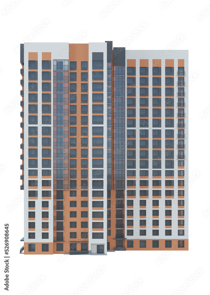 Tenement house on white background. 3D rendering. Tenement house on white background. 3D rendering.