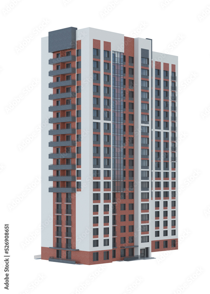 Tenement house on white background. 3D rendering. Tenement house on white background. 3D rendering.