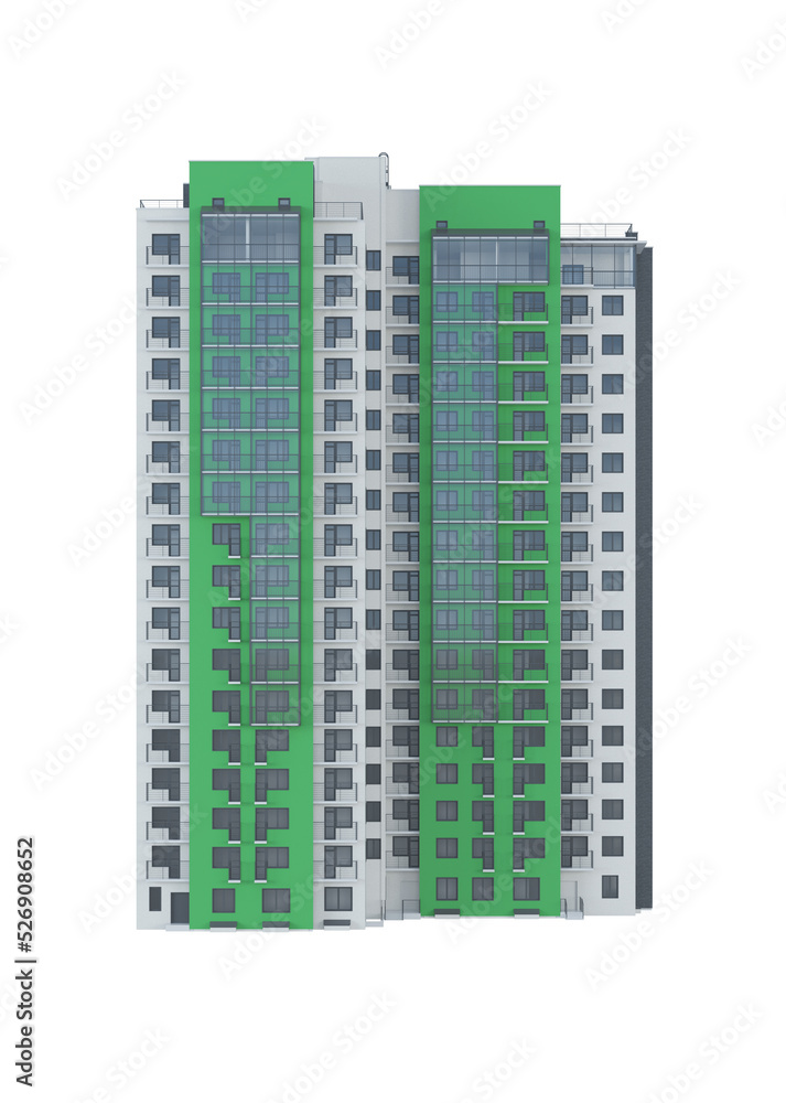 Tenement house on white background. 3D rendering. Tenement house on white background. 3D rendering.