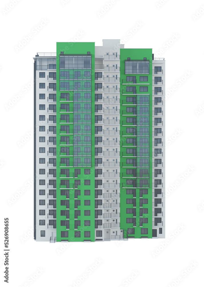 Tenement house on white background. 3D rendering. Tenement house on white background. 3D rendering.