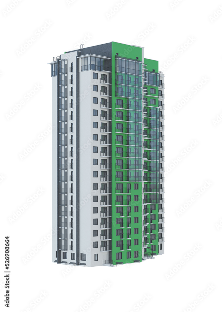Tenement house on white background. 3D rendering. Tenement house on white background. 3D rendering.