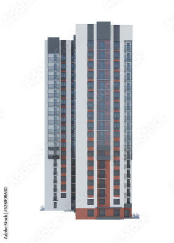 Tenement house on white background. 3D rendering.