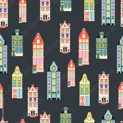 seamless pattern of old european buildings
