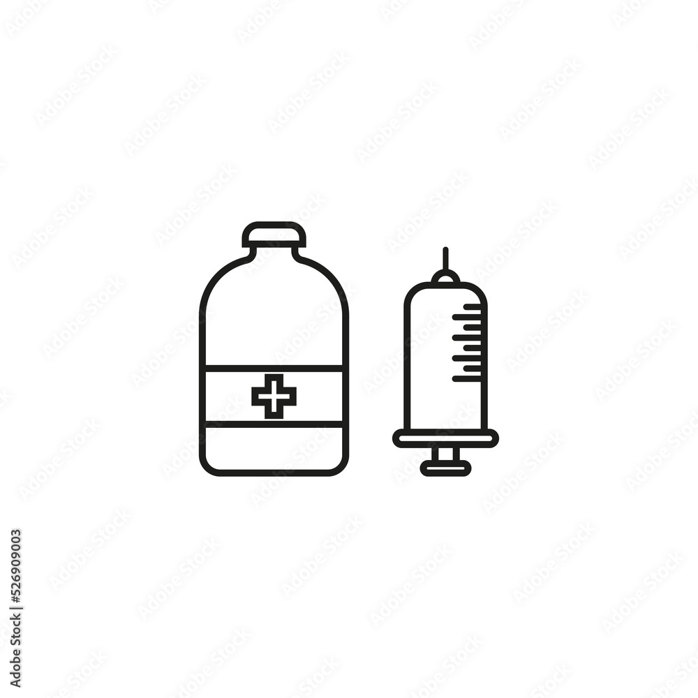 bottle and syringe icon. Health care. Vector illustration. Stock image. bottle and syringe icon. Health care. Vector illustration. Stock image.