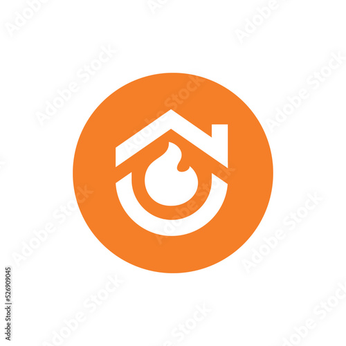 Fire flame and house logo combination, home fire logo icon - Vector