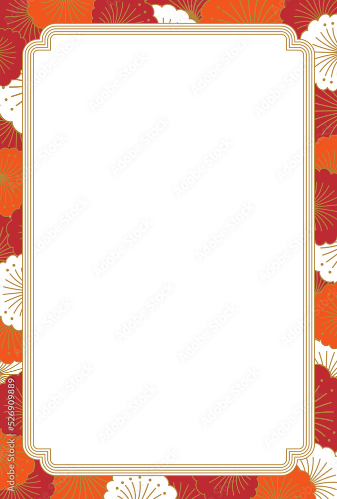 Obraz premium 花びら模様のフレーム はがきテンプレート(赤系)