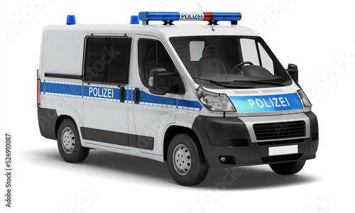 Fototapeta Naklejka Na Ścianę i Meble -  Mannschaftswagen der Polizei in der Seitenperspektive - 3D Visualisierung