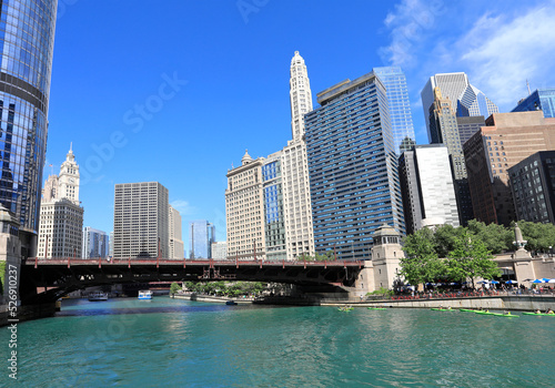 Chicago sightseeing cruise and skyscrapers skyline on the river, Illinois, USA © vlad_g