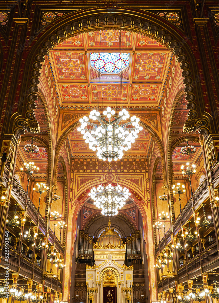 Budapest, Hungary. Inside of the Dohany street Synagogue. This is an Jewish memorial center also known as the Great Synagogue or Tabakgasse Synagogue. It is the largest synagogue in Europe