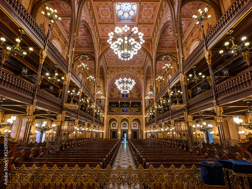 Budapest, Hungary. Inside of the Dohany street Synagogue. This is an Jewish memorial center also known as the Great Synagogue or Tabakgasse Synagogue. It is the largest synagogue in Europe photo