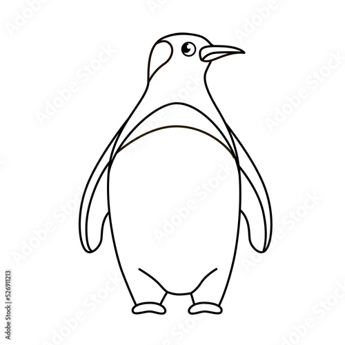 Vector outline illustration of cartoon cute penguin isolated on white background. Coloring book for children.
