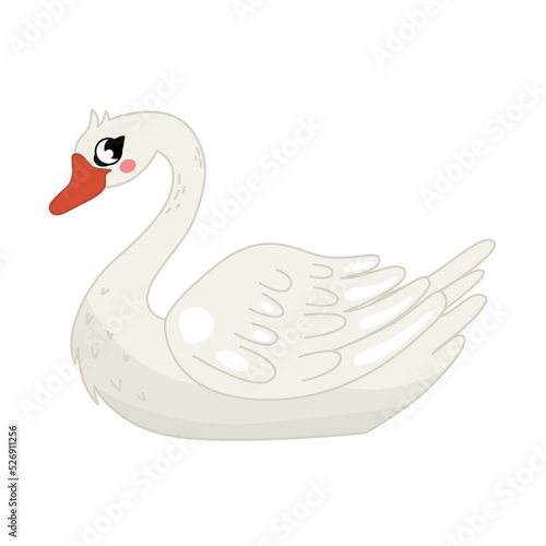 Vector illustration of cartoon cute swan isolated on white background. 