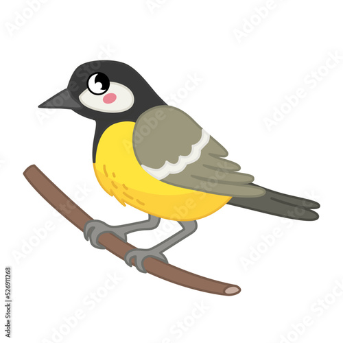 Vector illustration of cartoon cute tit isolated on white background.
