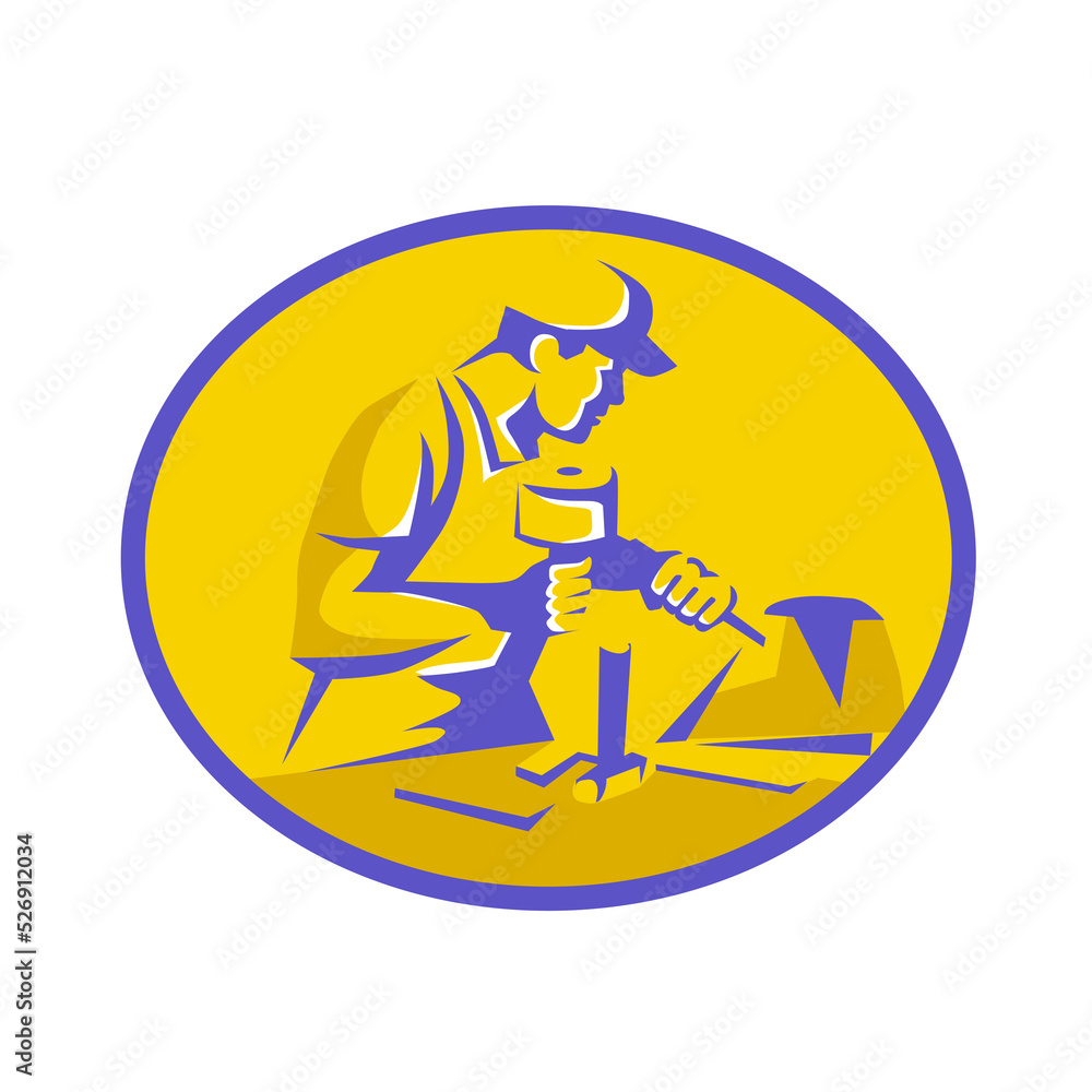 Stonemason Working Marble Oval Retro Stonemason Working Marble Oval Retro