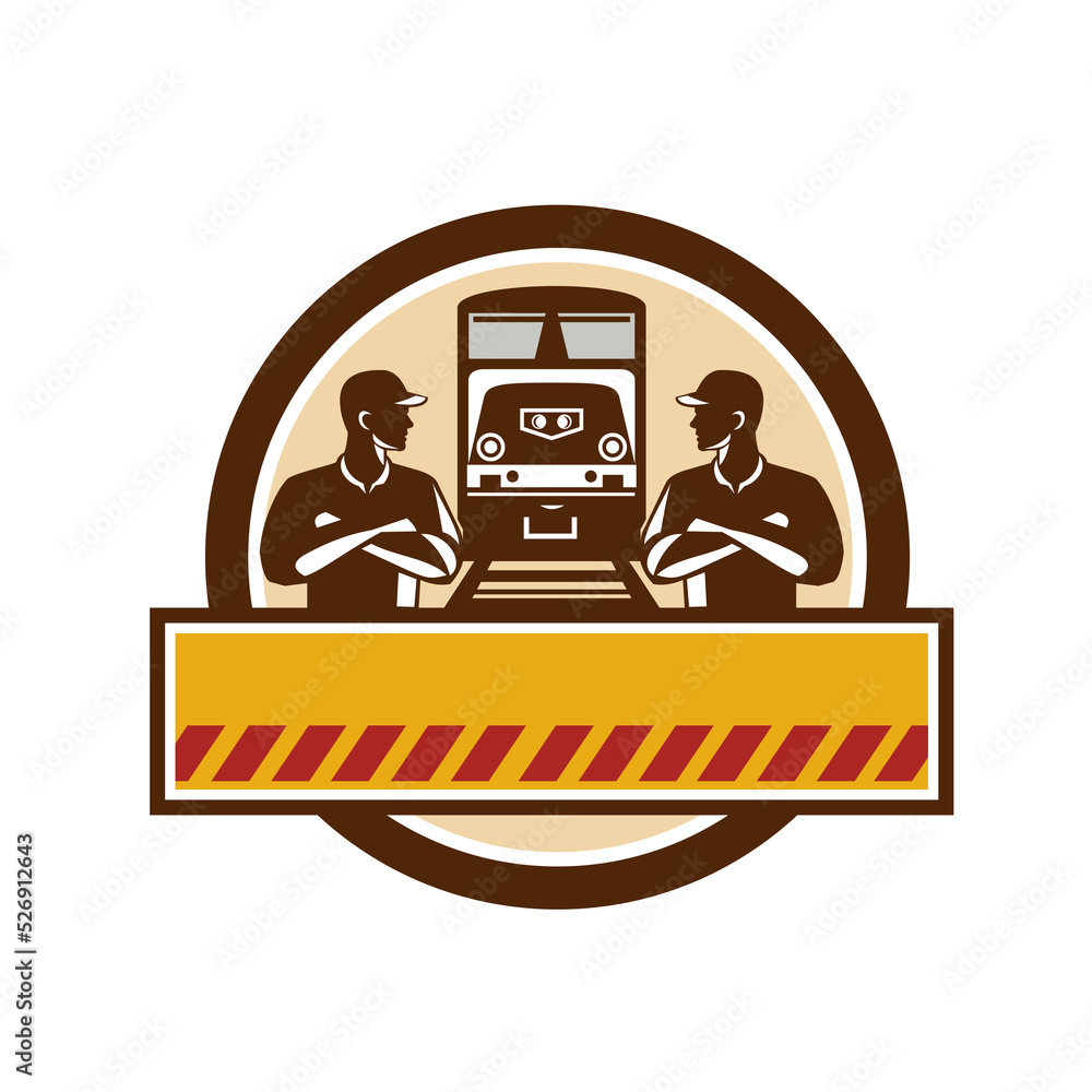 Fotografie Train Engineers Arms Crossed Diesel Train Circle Retro