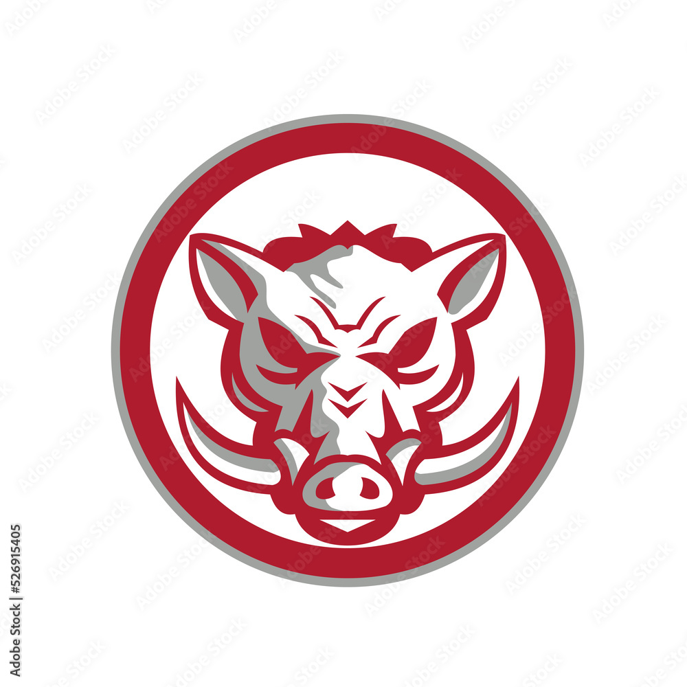 Fototapeta premium Wild Boar Razorback Head Angry Circle Retro