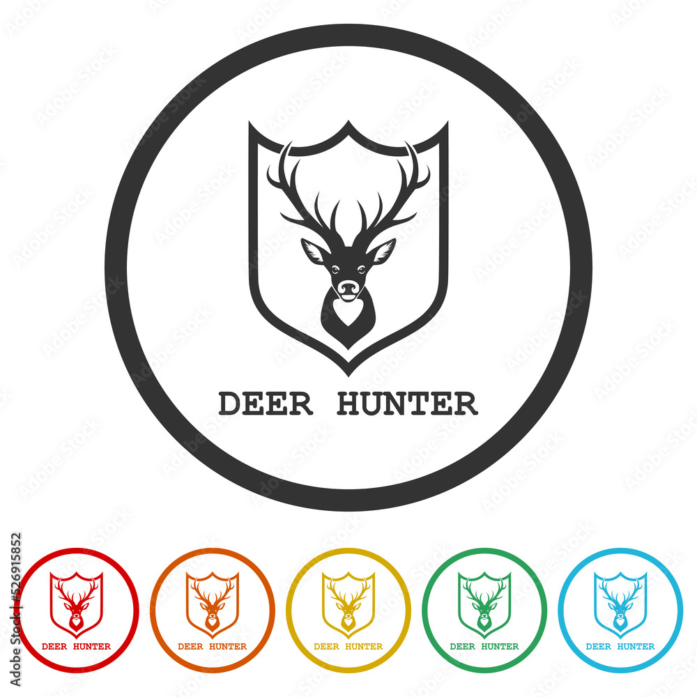 Deer hunting, animal wildlife symbol icon. Set icons in color circle buttons Deer hunting, animal wildlife symbol icon. Set icons in color circle buttons