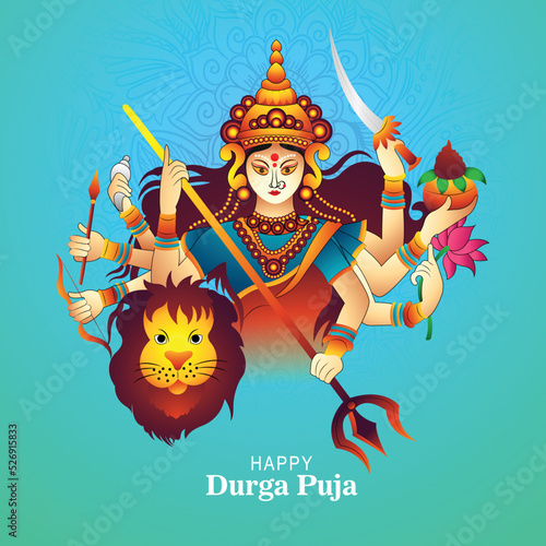 .Goddess durga face in happy durga puja subh navratri card background photo