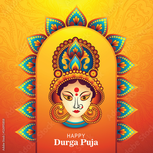 .Goddess durga face in happy durga puja subh navratri card background