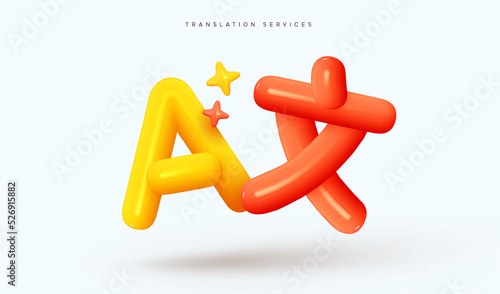 Translation online service. Language translation text. Realistic 3d design element In plastic cartoon style. Icon isolated on white background. Vector illustration