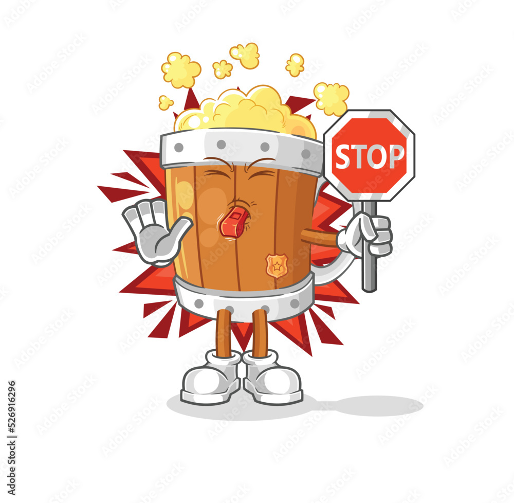 beer mug holding stop sign. cartoon mascot vector