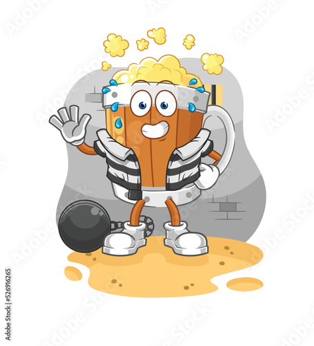 beer mug criminal in jail. cartoon character
