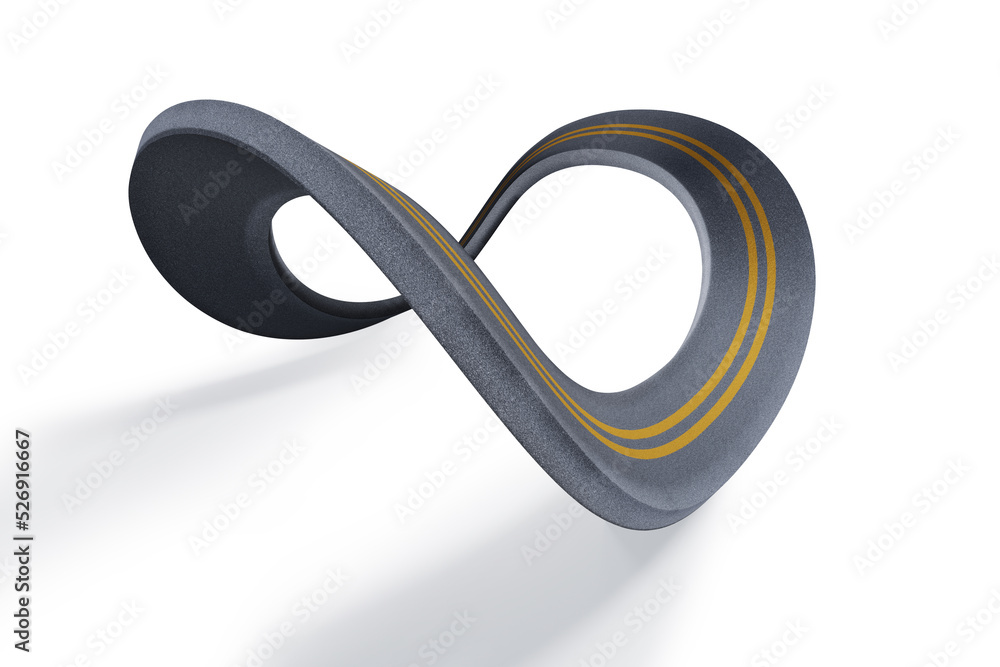 asphalt Infinity symbol shaped road with shadow isolated on white background with clipping path and copy space for use advertising mockup, never ending journey concept, 3d illustration rendering asphalt Infinity symbol shaped road with shadow isolated on white background with clipping path and copy space for use advertising mockup, never ending journey concept, 3d illustration rendering