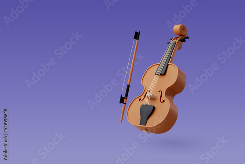 3d Vector Violin with Fiddlestick, Music and Instrument concept.