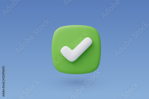 3d Vector Right Checkmark box, Approvement concept.