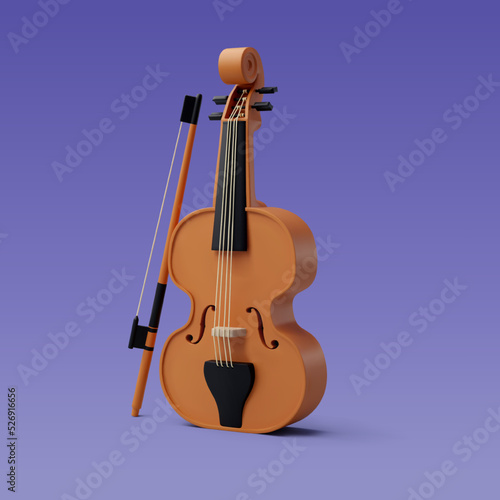 3d Vector Violin with Fiddlestick, Music and Instrument concept.
