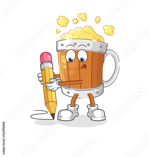 beer mug write with pencil. cartoon mascot vector