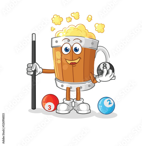 beer mug plays billiard character. cartoon mascot vector