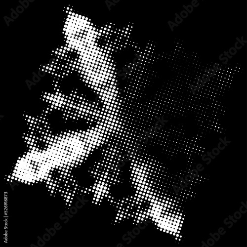 Pinpoint perforated background from a transparent polka dot halftone quadratic stencil mandala with a highlighted sector. Puncture outline.  A pellucid contour of dots, strokes, spots.