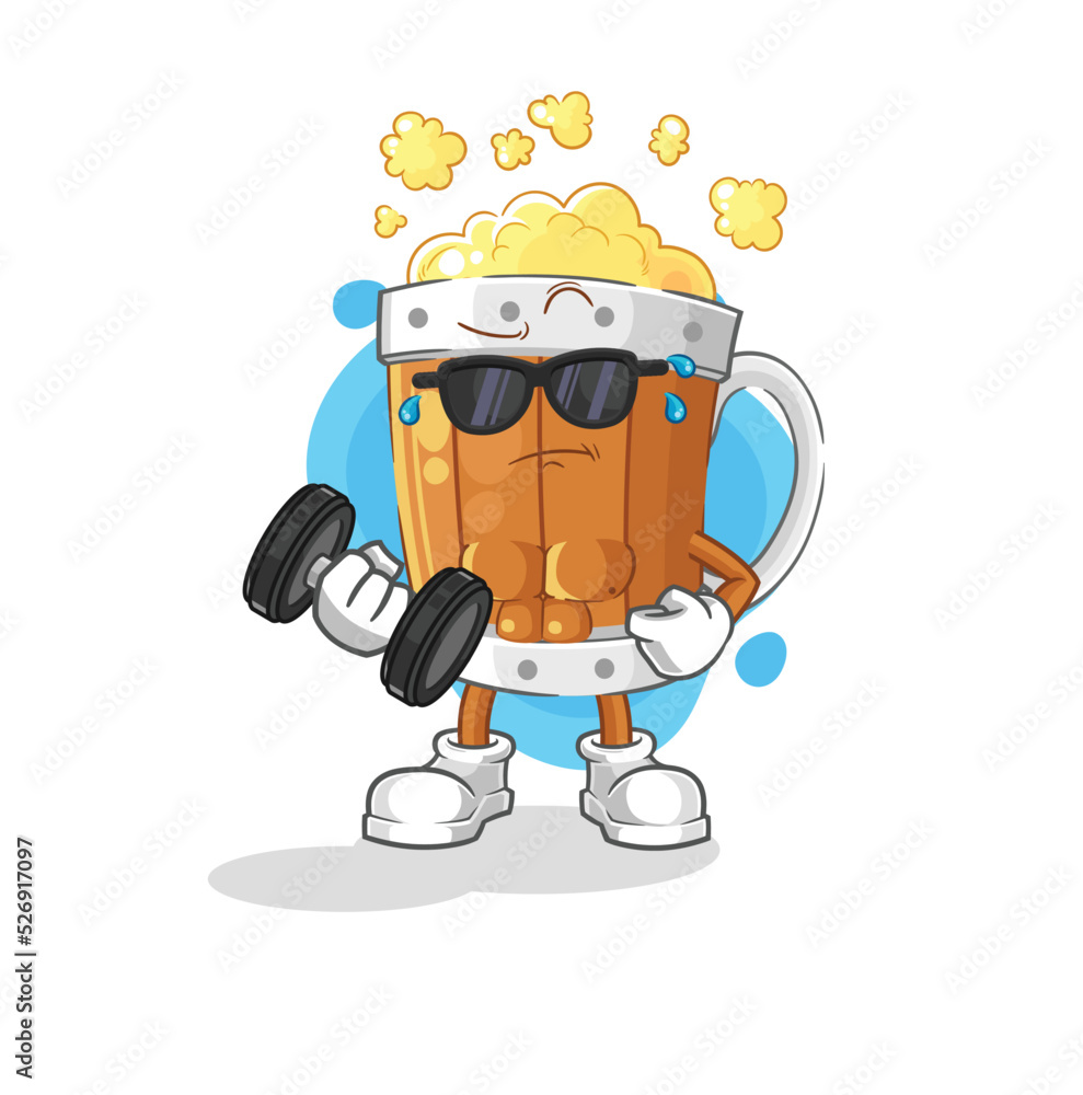 beer mug lifting dumbbell vector. cartoon character beer mug lifting dumbbell vector. cartoon character