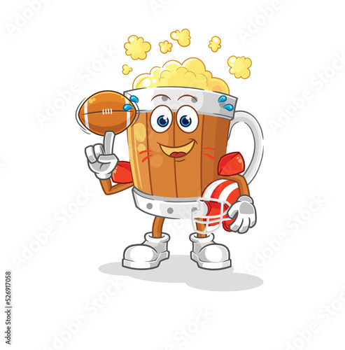 beer mug playing rugby character. cartoon mascot vector