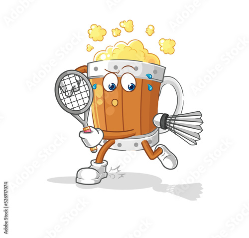 beer mug playing badminton illustration. character vector
