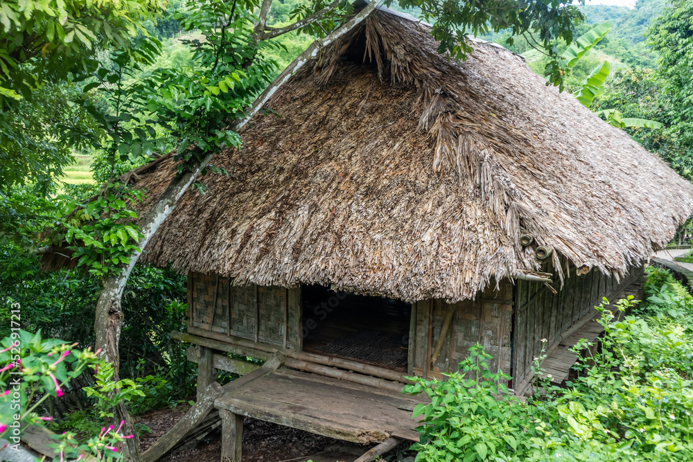 A traditional stilt house of Muong ethnic people in Giang Mo village, Hoa Binh province, Vietnam.