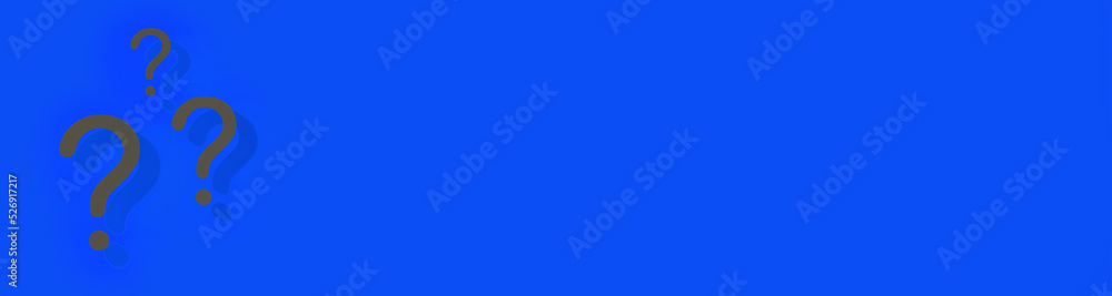 Question marks with shadow on blue background. Technical support. Answers to questions. Banner for insertion into site. Place for text cope space. 3D image. 3D rendering. Question marks with shadow on blue background. Technical support. Answers to questions. Banner for insertion into site. Place for text cope space. 3D image. 3D rendering.