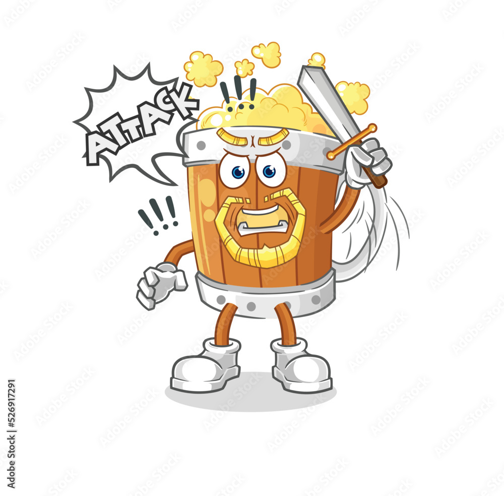 beer mug knights attack with sword. cartoon mascot vector beer mug knights attack with sword. cartoon mascot vector