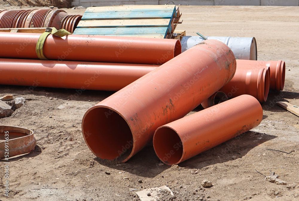 Plastic pipes at the construction site Plastic pipes at the construction site
