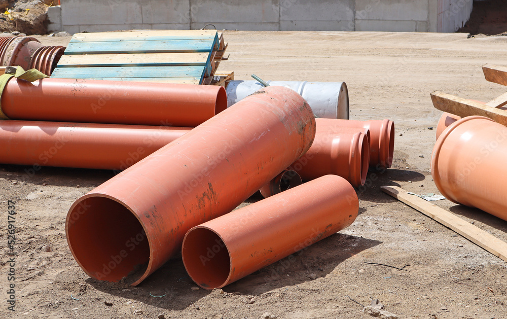 Plastic pipes at the construction site Plastic pipes at the construction site